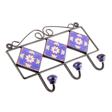 Navy Blue Yellow Sunflower Tiles Hooks